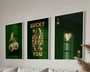 DecorBites retro set of 3 green and gold playing card wall art posters perfect for stylish wall art decor