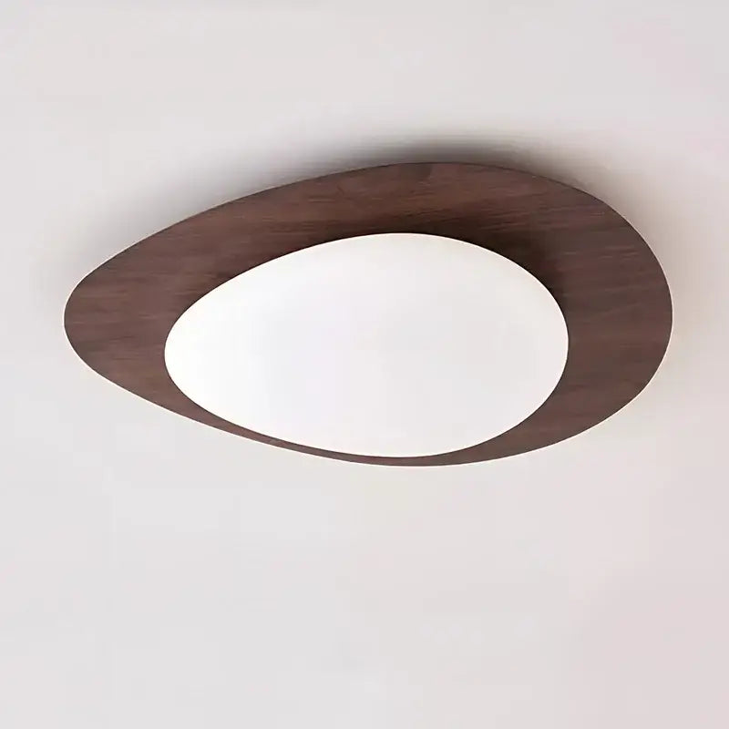 DecorBites™ retro-style oval ceiling light in walnut color with dark wood frame and white diffuser for living room