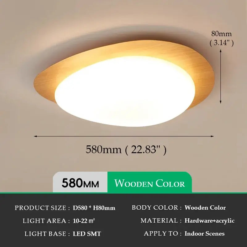 Decorbites retro-style circular ceiling light with walnut color wooden frame and acrylic diffuser for living room use