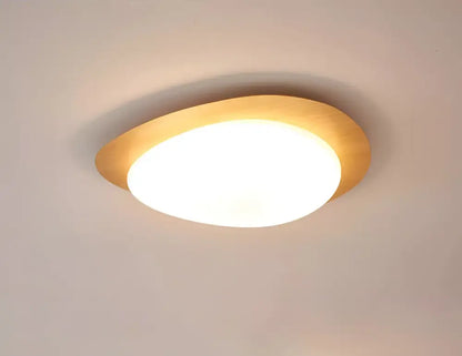 DecorBites™ retro-style walnut color ceiling light with warm-toned oval acrylic and sleek metallic frame for living room