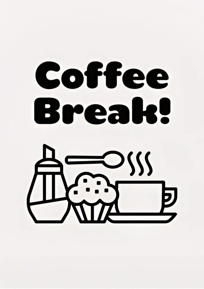 Black line art espresso wall art canvas print featuring coffee cup sugar dispenser spoon and muffin on plate by decorbites