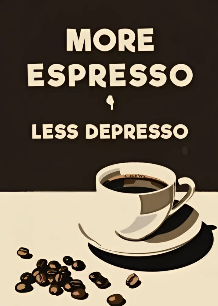 Decorbites™ retro vintage espresso wall art canvas print featuring a white ceramic espresso cup with dark coffee