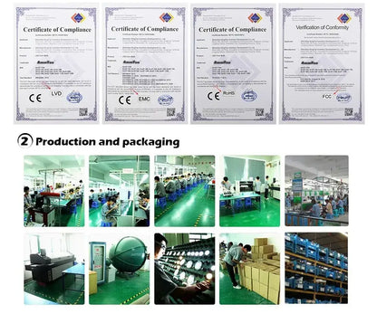 Four official compliance certificates for the cream iron decorbites rotatable nordic led pendant light with ce emc rohs fcc and lvd logos