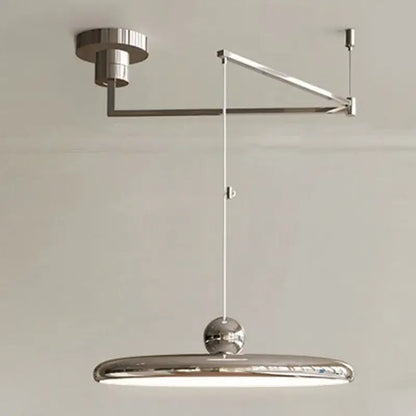 DecorBites™ rotatable Nordic led pendant light in cream iron with chrome finish and sleek oval shade with spherical accent