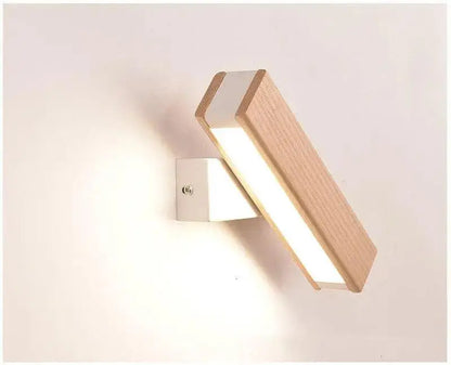DecorBites™ rotated LED modern wall sconces with sleek rectangular design, natural wood accents, and white metal base
