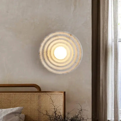 DecorBites round circle wall lamp circular wall sconce with concentric rings and warm glowing center light