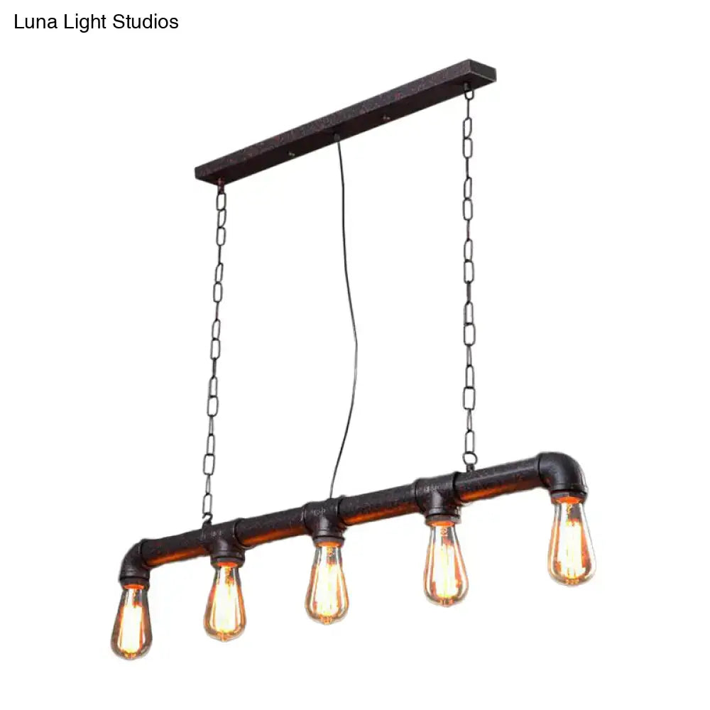 Decorbites™ rustic 5-light industrial iron plumbing pipe pendant in black with four exposed e26 e27 filament bulbs
