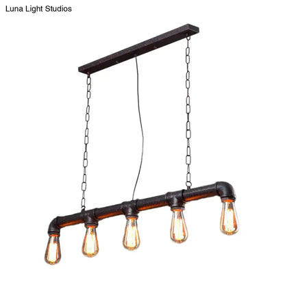 Decorbites™ rustic 5-light industrial iron plumbing pipe pendant in black with four exposed e26 e27 filament bulbs