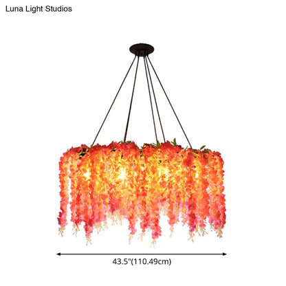 Decorbites™ rustic black metal island pendant light with vibrant orange pink floral chandelier and 110v-120v rectangle lantern design