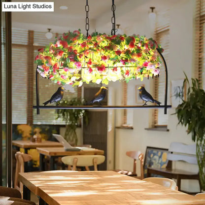 Decorbites™ rustic black metal rectangle lantern pendant light with artificial flowers and birds for restaurants 110v-120v