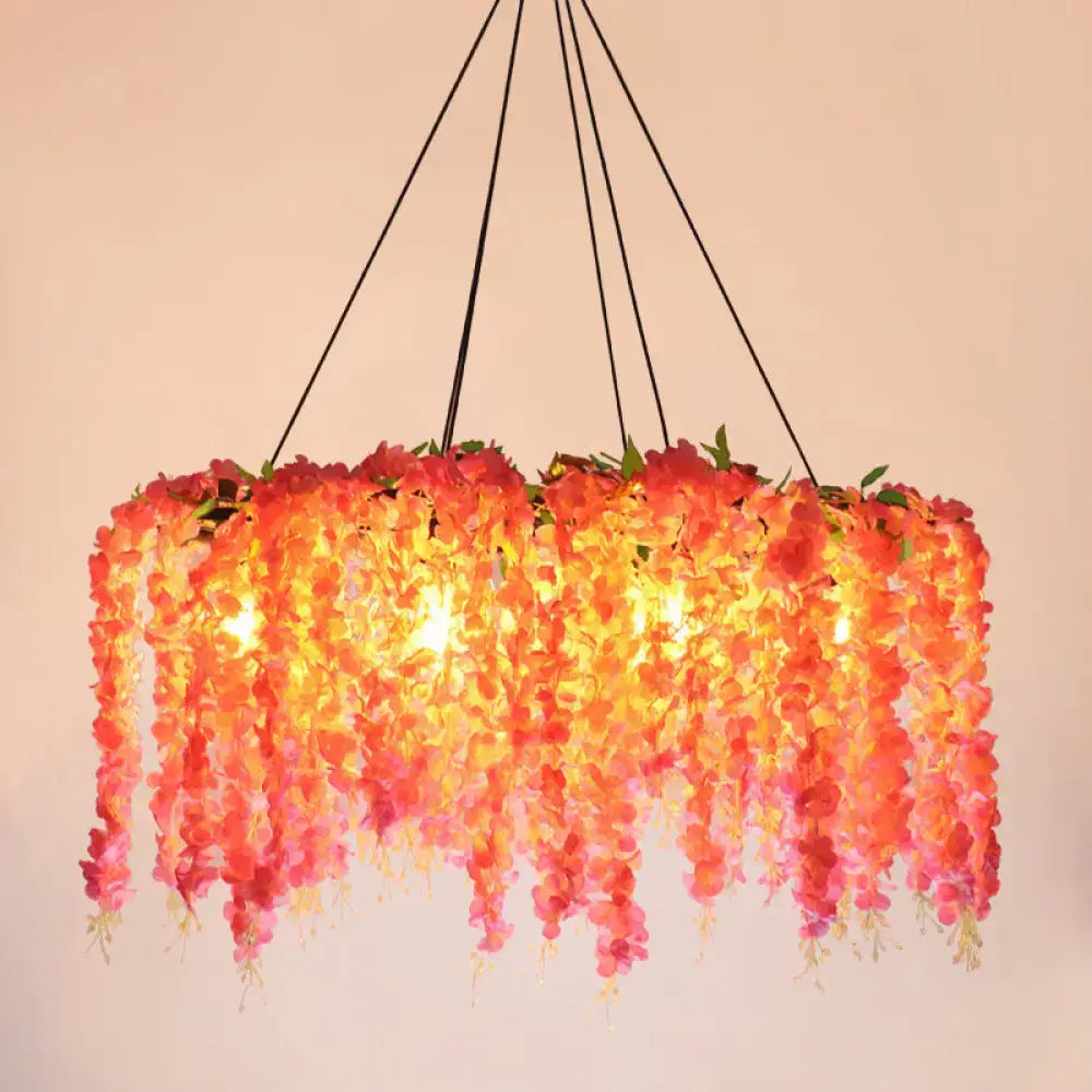 DecorBites™ rustic black metal island pendant light with vibrant orange pink wisteria chandelier rectangle lantern 110v-120v