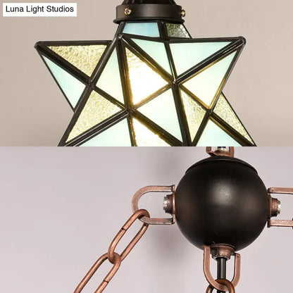 DecorBites™ rustic black star hanging chandelier with frosted glass shades and adjustable metal chain hanging lamp
