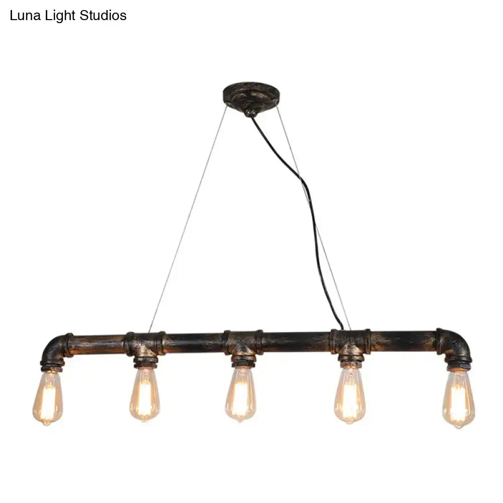 Decorbites™ rustic bronze island pendant light with dark plumbing pipe iron frame and five edison bulbs for living room ceiling light