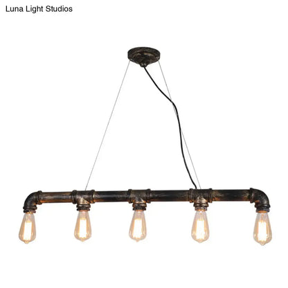 Decorbites™ rustic bronze island pendant light with dark plumbing pipe iron frame and five edison bulbs for living room ceiling light