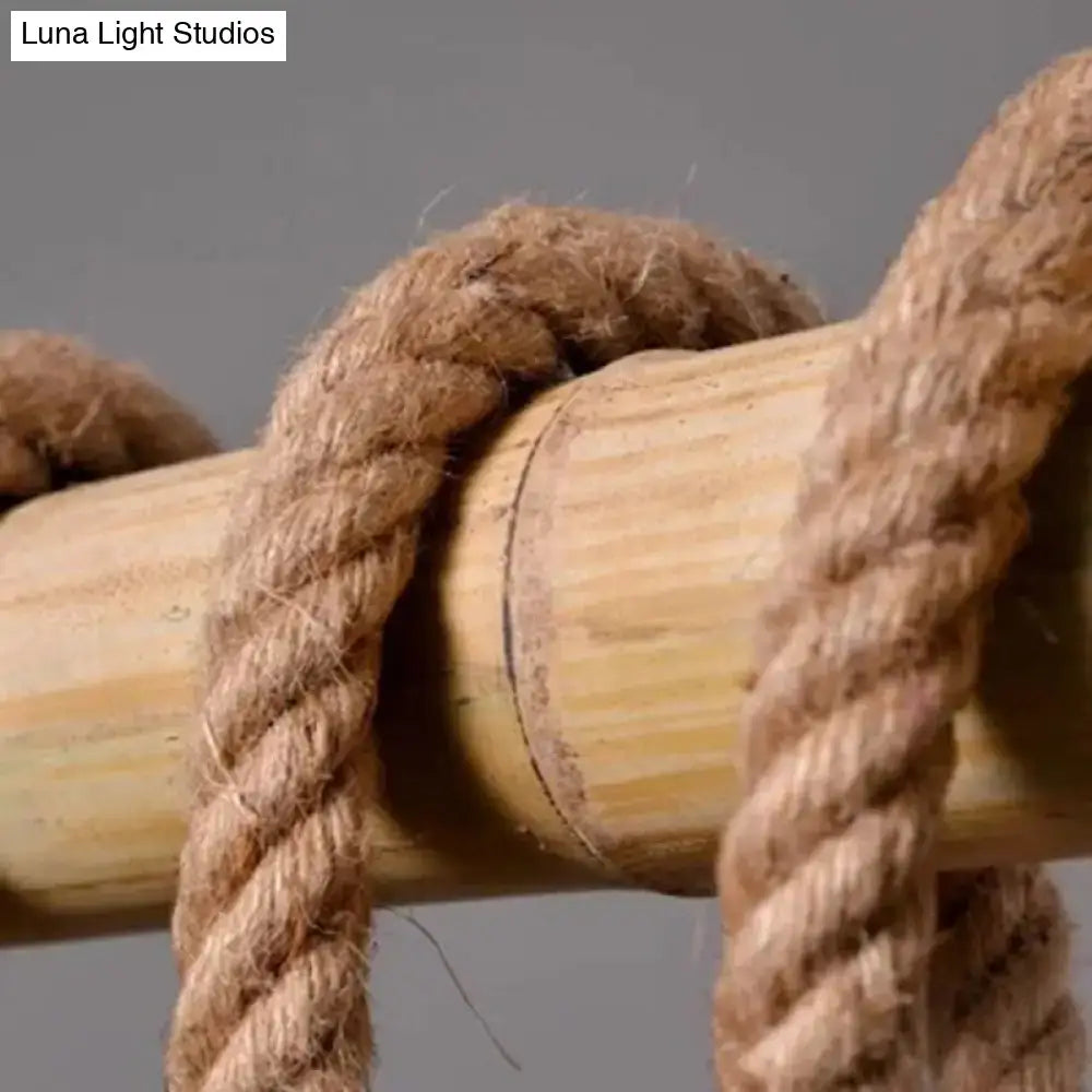 Decorbites™ rustic brown island pendant light features thick natural-brown rope wrapped around a light-yellow bamboo pole