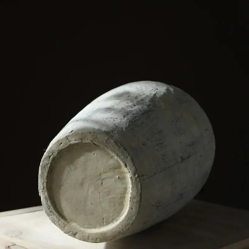 DecorBites™ rustic handmade ceramic vase in off-white with coarse pottery texture and visible cracks for home decor