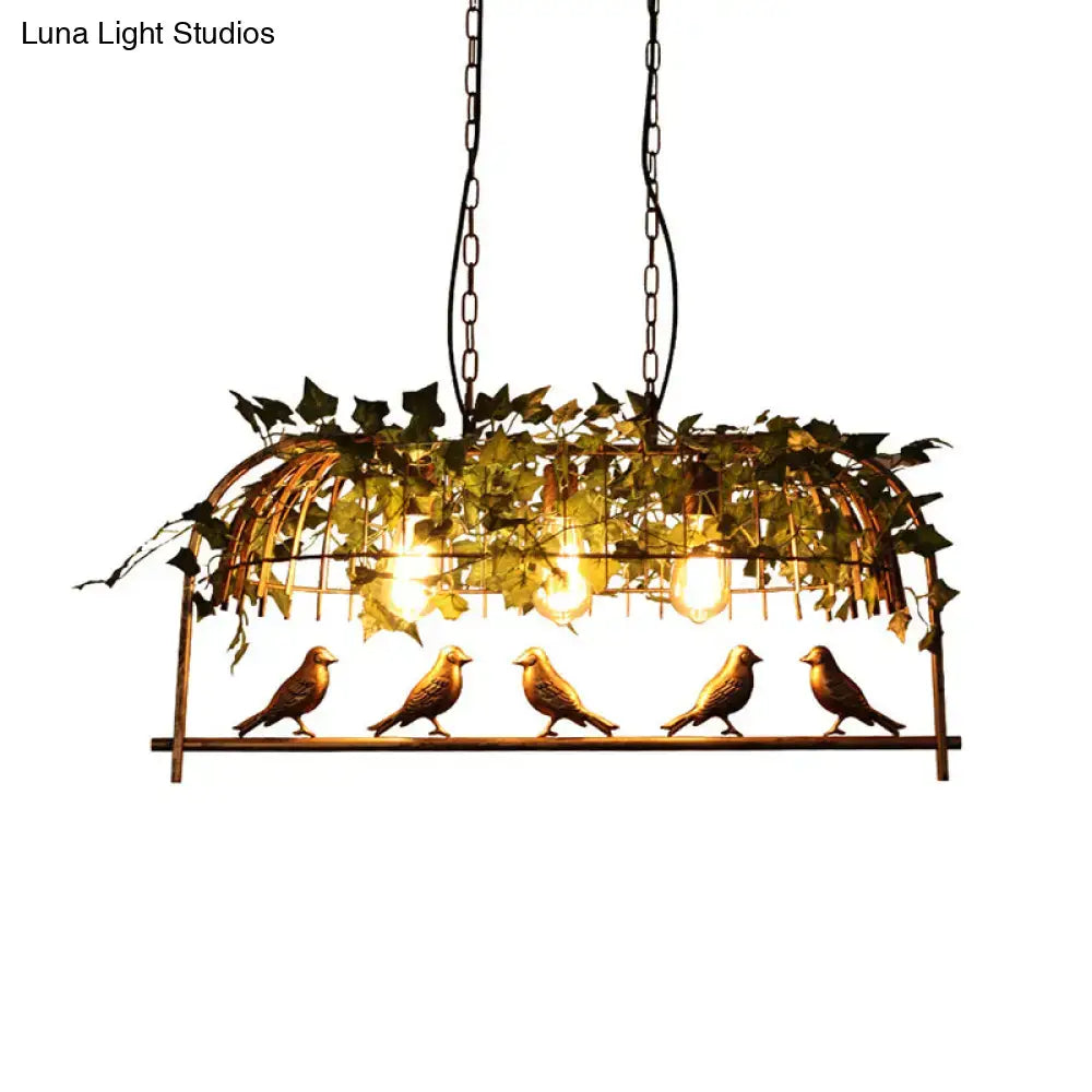 Decorbites rustic island ceiling light with gold-toned birdcage frame woven wire and artificial ivy industrial style ceiling light