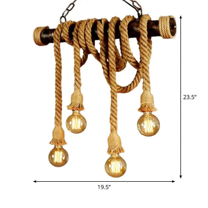 Decorbites™ rustic jute rope island pendant light with dark metal rod and amber glass bulbs for farmhouse style wine bar