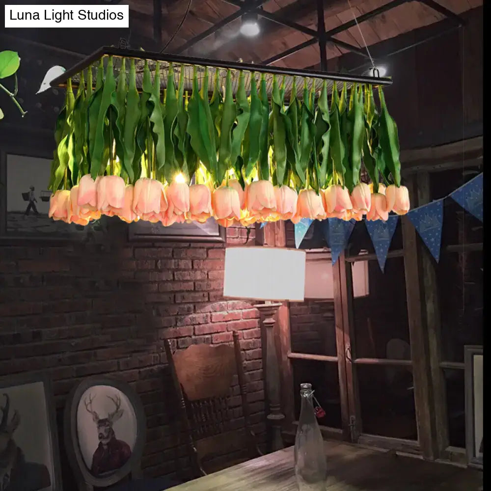 DecorBites™ rustic metal 4-light suspension lamp with peach tulip bouquet light fixture for led incandescent fluorescent use
