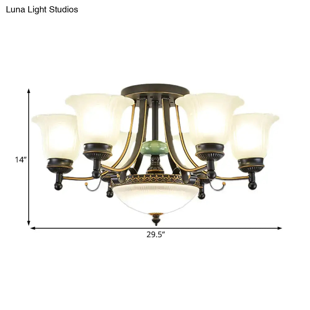 DecorBites™ rustic opal glass ceiling light fixture with antique brass finish and green jade accent for living room