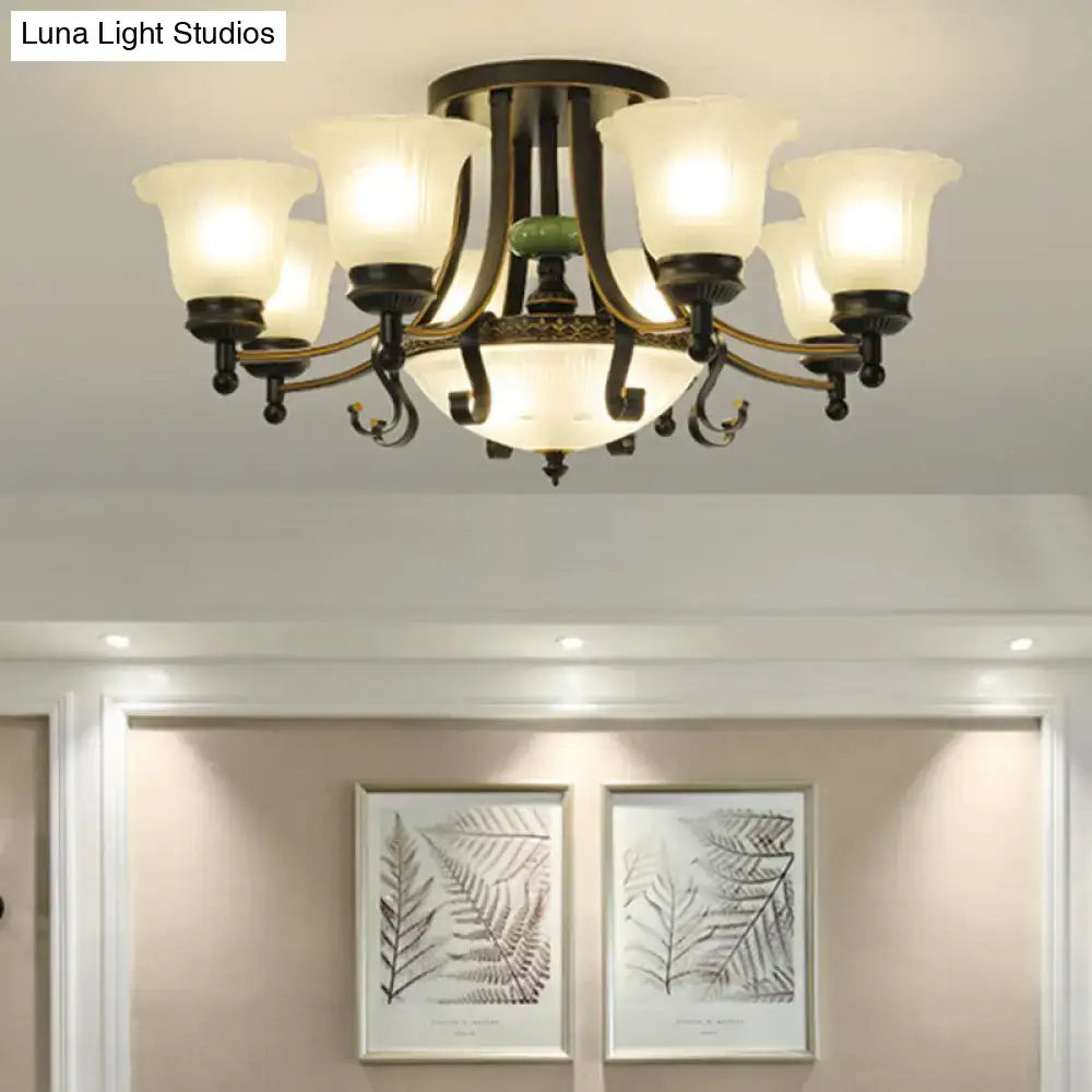 DecorBites rustic opal glass ceiling light fixture with antique bronze finish six frosted glass shades and green accent