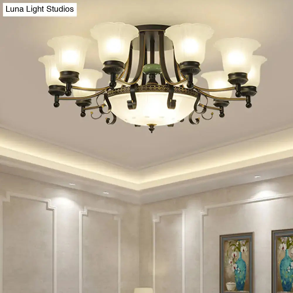 DecorBites rustic opal glass ceiling light fixture with antique bronze finish and eight frosted glass shades for living room