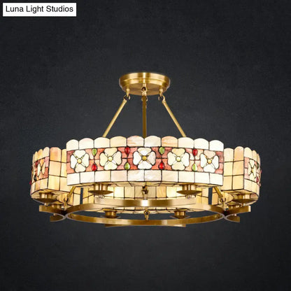 Decorbites™ rustic vintage stained glass chandelier with brass hardware featuring white flower panels 220v-240v 110v-120v