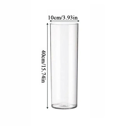 Clear cylindrical flower vase made of shatterproof clear acrylic, 10cm diameter and 40cm tall by DecorBites™