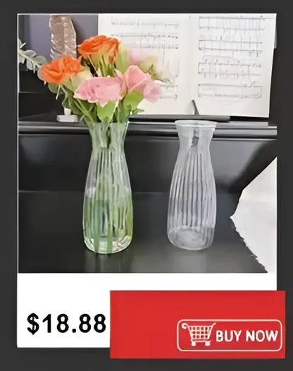 Clear acrylic flower vase with vertical ridges holding orange and pink roses decorbites shatterproof clear acrylic vase