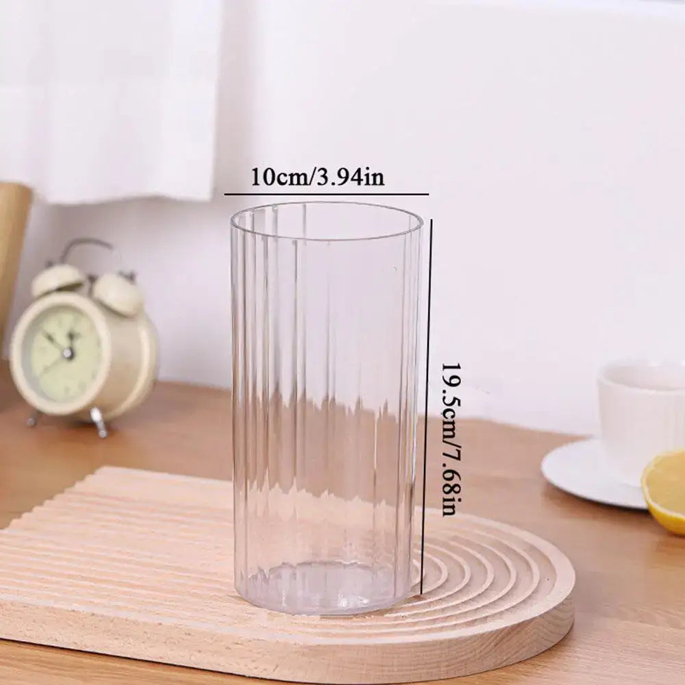 Decorbites shatterproof clear acrylic flower vase with transparent cylindrical ribbed texture and smooth base