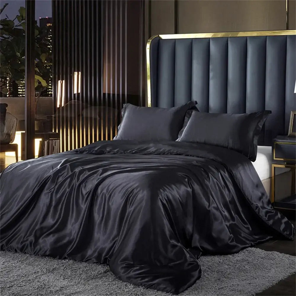 Black satin duvet cover set with pcs duvet cover and matching pillows in silk bedding set for width bed luxury use