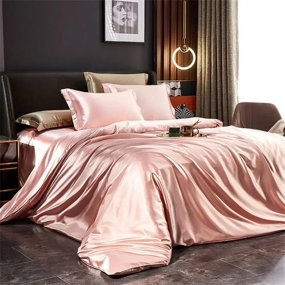 Decorbites™ silk bedding set luxury satin duvet cover in rose gold with matching pcs duvet cover for width bed