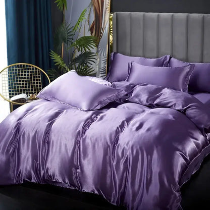 Lustrous lavender satin duvet cover from DecorBites™ silk bedding set with smooth reflective finish for width bed sizes pcs duvet cover