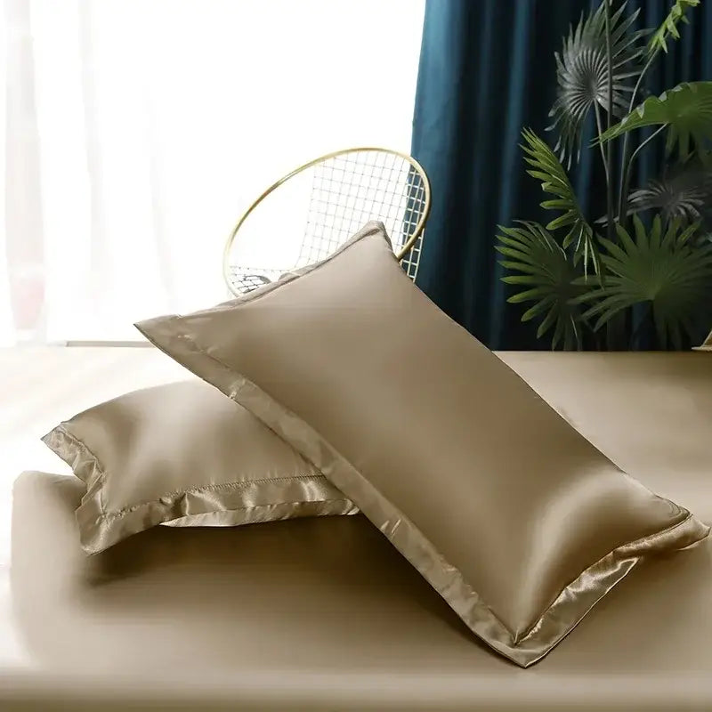 Beige satin pillowcases from decorbites silk bedding set with subtle sheen and neatly stitched edges for duvet cover pcs and width bed