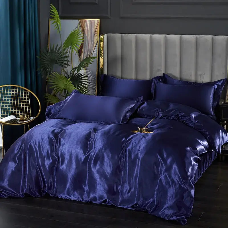 Deep navy silk duvet cover set with luxurious sheen includes matching pcs duvet cover for width bed sizes