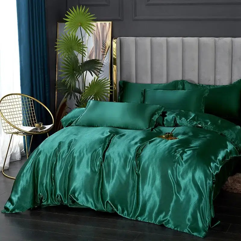 Emerald green decorbites™ silk bedding set with duvet cover and pcs duvet cover in luxurious satin finish for width bed
