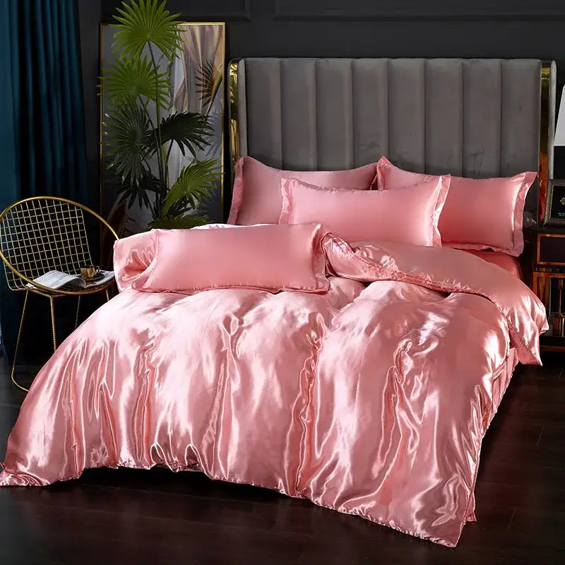 Pink satin decorbites™ silk bedding set with glossy duvet cover and matching pcs duvet cover for width bed