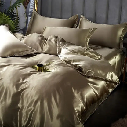 Decorbites silk bedding set in rich gold satin featuring luxury pcs duvet cover suitable for width bed use