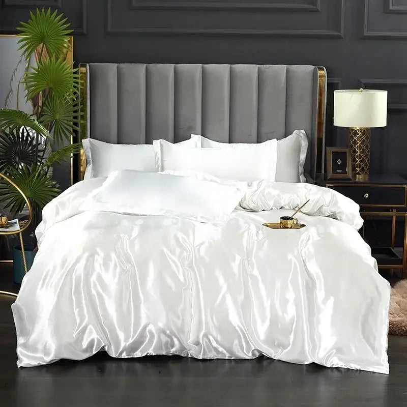 Decorbites silk bedding set white satin duvet cover with smooth glossy finish and matching pillowcases for width bed pcs duvet cover