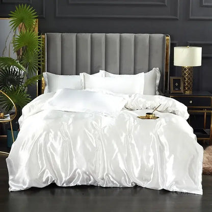 Decorbites silk bedding set white satin duvet cover with smooth glossy finish and matching pillowcases for width bed pcs duvet cover