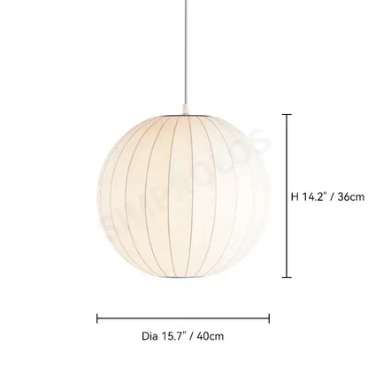 Cream-colored DecorBites™ silk led pendant lamp with vertical ribbed texture and slender metallic suspension cord