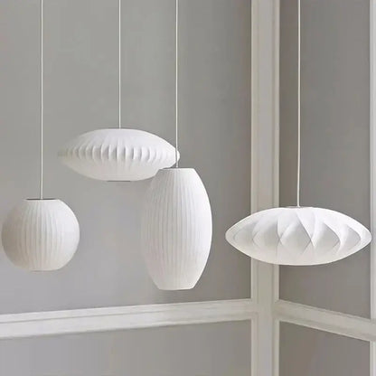 White ribbed silk led pendant lamp by decorbites with modern geometric design for stylish interior lighting