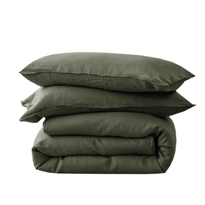 Olive green linen duvet cover set with two matching pillows from DecorBites™ silky cooling cover set 3pcs full queen king