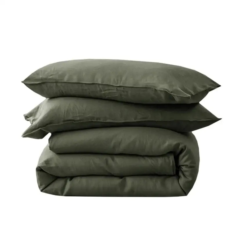 Olive green linen duvet cover set with two matching pillows from DecorBites™ silky cooling cover set 3pcs full queen king