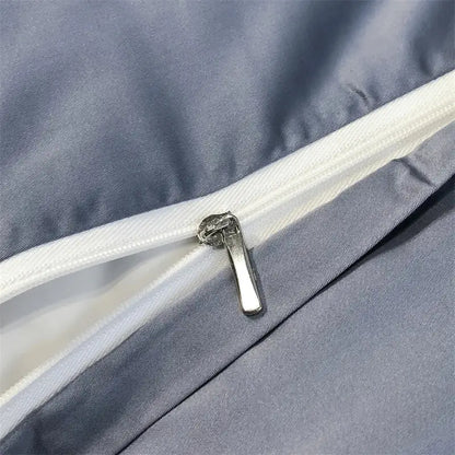 Silver zipper with metallic pull tab on soft gray eucalyptus fiber duvet cover from decorbites™ silky bedding set forest leopard