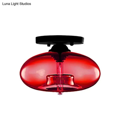 Decorbites simple style red translucent glass oval flush mount ceiling light with sleek black base for hallway