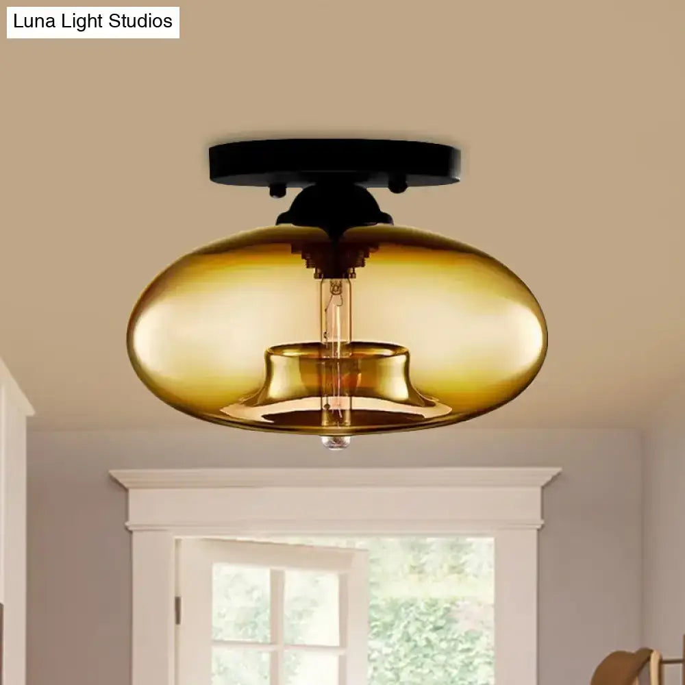 Decorbites™ simple style glass oval flush mount lamp with amber glass and black metal ceiling mount flush mount light