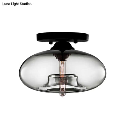 Decorbites™ simple style glass oval flush mount lamp with smoky glass and black metal flush mount for hallway lighting