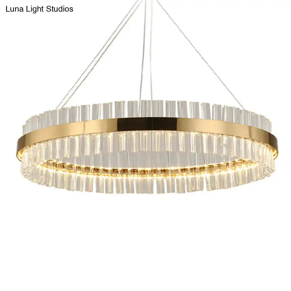 Decorbites™ simplicity gold led crystal pendant light featuring circular gold-toned frame with clear crystal rods