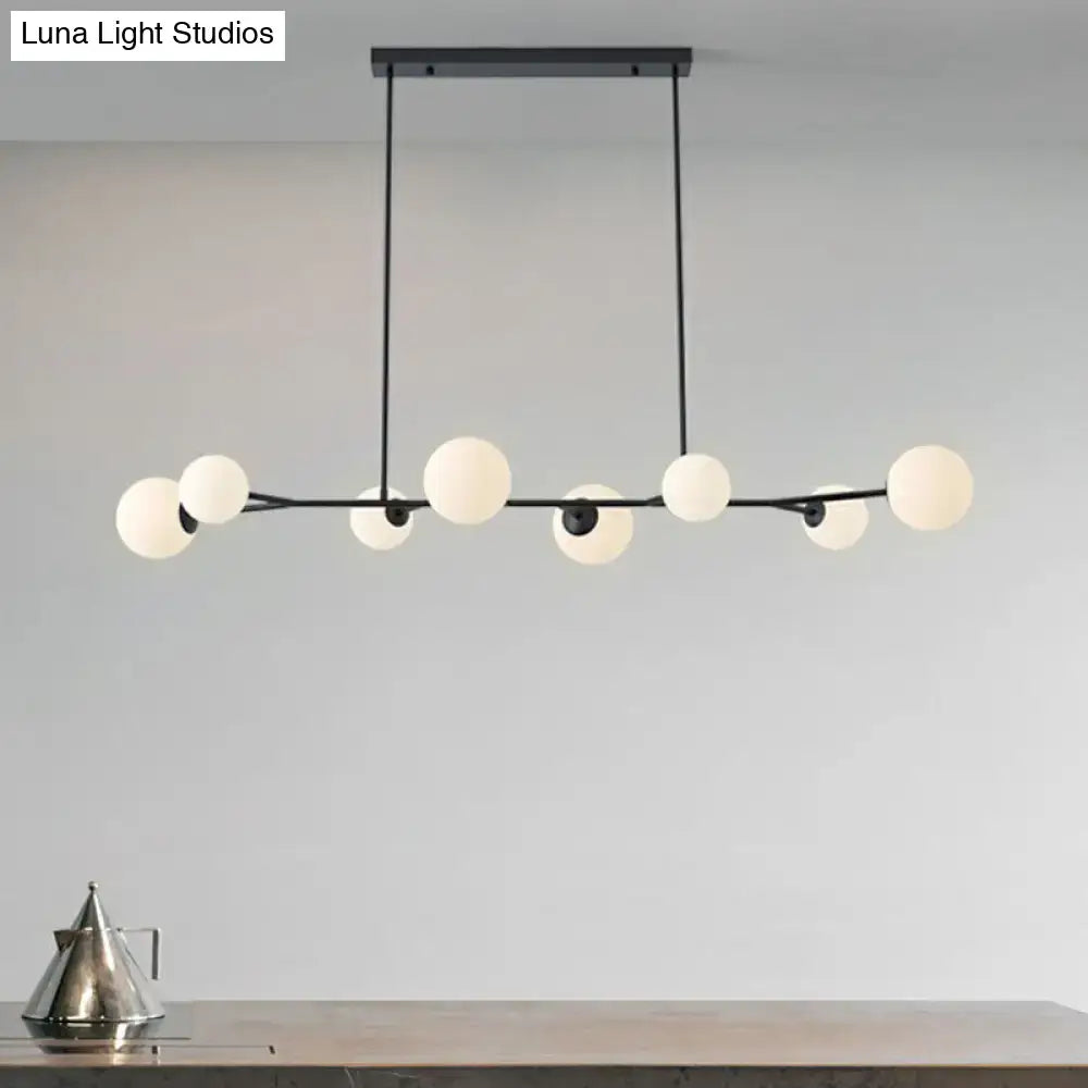 Modern black metal molecular island chandelier with frosted opal glass globes for dining rooms ceiling lighting